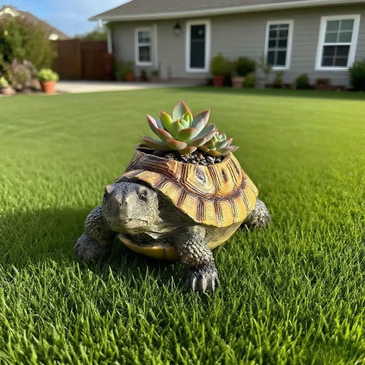 Single Pack Realistic Turtle Succulent Planter, Garden Planters, Cost-Effective Resin Tortoise Decorative Flower Pot with Drainage Hole, Creative Animal Gardening Display Props for Flower Shop & Hotel, Vintage Patio Balcony Decor Combo
