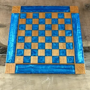 Caribbean Blue Cherry Wood Chess Board (INCLUDES GLASS PIECES)