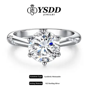 【#12 Classic】Tapered-band with Side Accents Six-prong Synthetic Moissanite Ring in 925 Sterling Silver 0.5-2Carat
