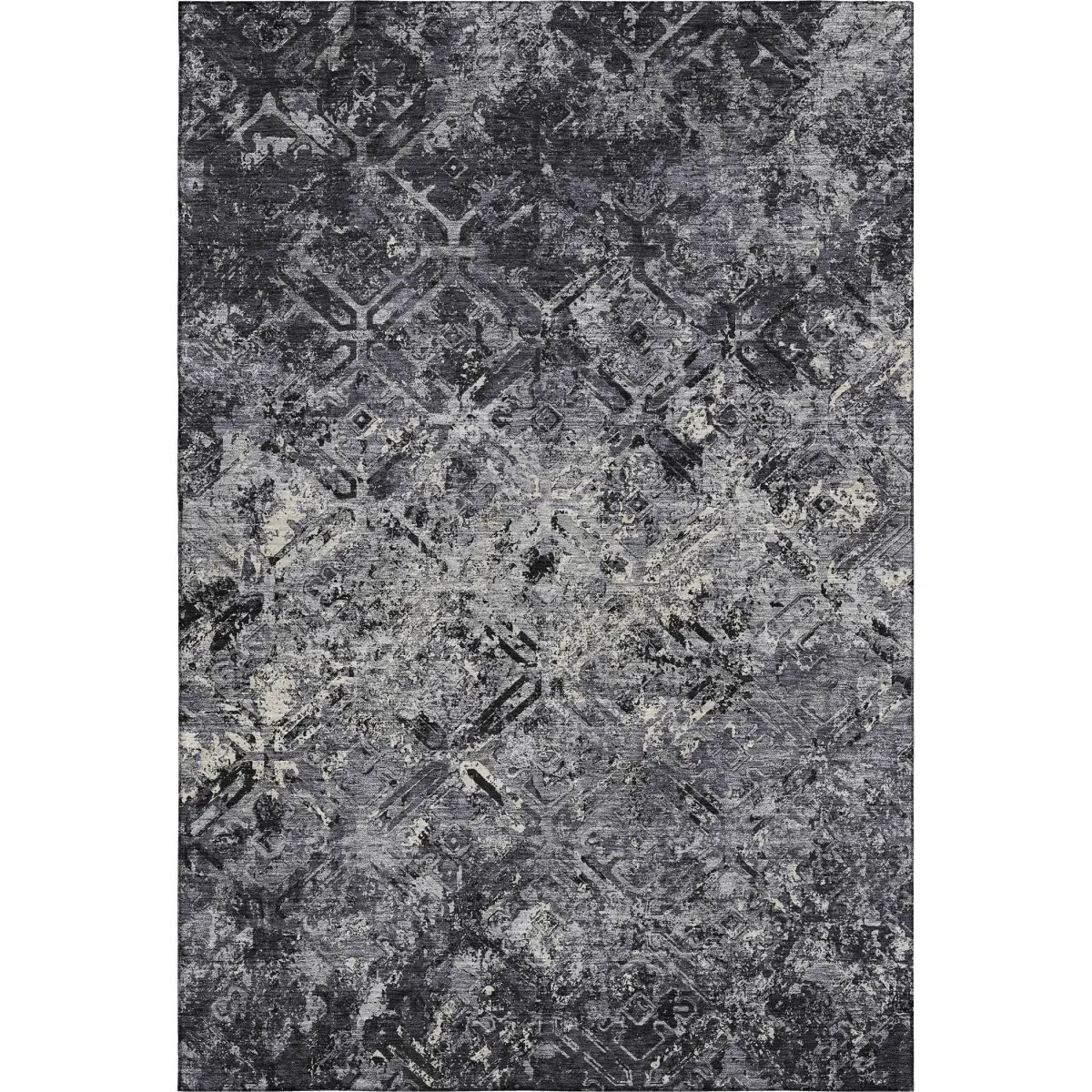 HomeRoots 664398 10 x 14 ft. Black Gray & Silver Diamond Washable Machine Made Rectangle Area Rug with UV Protection