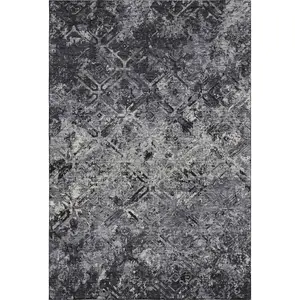 HomeRoots 664393 3 x 5 ft. Black Gray & Silver Diamond Washable Machine Made Rectangle Area Rug with UV Protection
