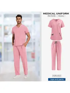 Men's Scrubs Set Casual Thin Straight Leg Pants with Pockets Simple Workwear for Doctors & Nurses