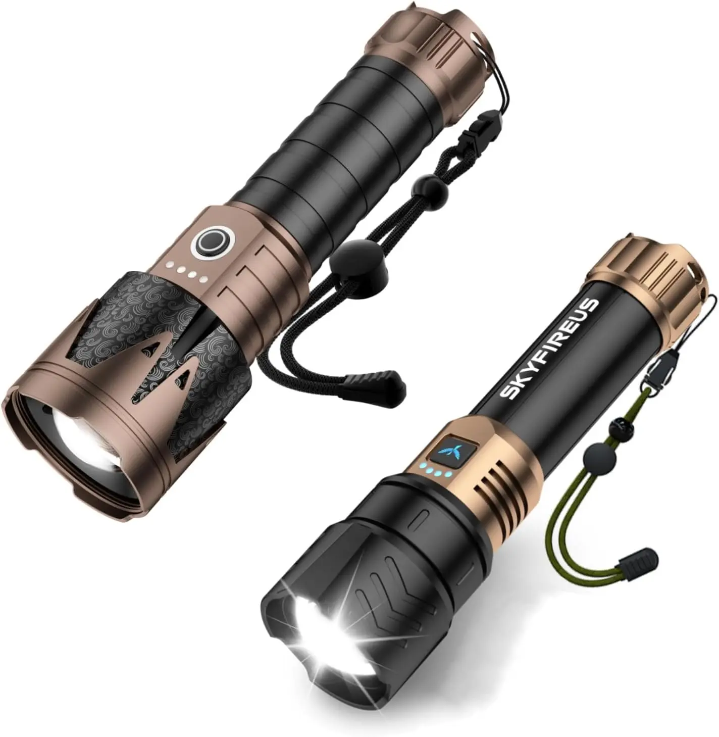 SKYFIRE Multifunctional Portable Rechargeable LED Flashlight - High Brightness, Focusable Beam, Ignition Lens, Stretch Head, Water Resistant, Outdoor Handheld Spotlights, Rechargeable EDC Tool for Hiking, Emergencies