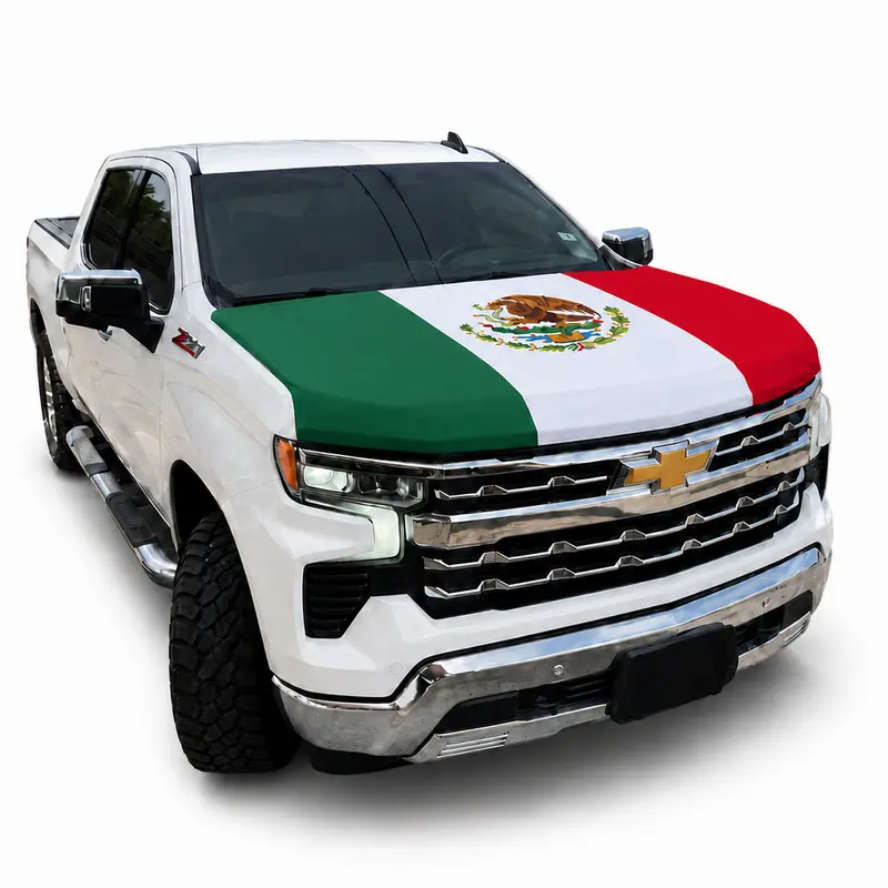Premium Polyester Fabric Mexico Flag Car Hood Cover - 4x5ft Sublimation Print, Durable, Machine-Washable Car Protector, Quick Install Truck Accessories Vehicle Accessory for Pickup Trucks