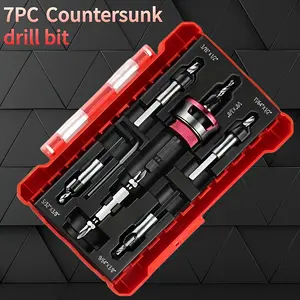 7PCs Carbide Countersink Drill Bits |   Automatic Depth Stop Socket and Quick-Change Guide Drill Bit - 1/ 4inch Hex Shank for Flat Head Screw Installation |   Zero-Tear Alloy Ferrule Woodworking Tool Set Gift
