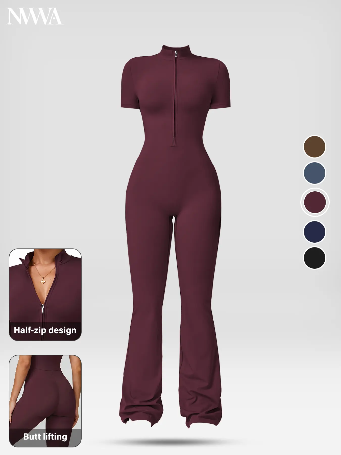 Nvwaurban Women's Short-Sleeve Zip-Front Nylon Blend Bodysuit - Breathable, Skin-Friendly, Slim-Fitting, Butt-Lifting Camisole, Stylish Women's Wear, Cute Trendy Clothes, Female Stylish Clothes, Sports Outfits for Yoga, Gym,outdoorfun