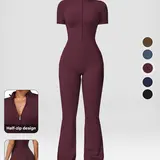 Nvwaurban Women's Short-Sleeve Zip-Front Nylon Blend Bodysuit - Breathable, Skin-Friendly, Slim-Fitting, Butt-Lifting Camisole, Stylish Women's Wear, Cute Trendy Clothes, Female Stylish Clothes, Sports Outfits for Yoga, Gym,outdoorfun