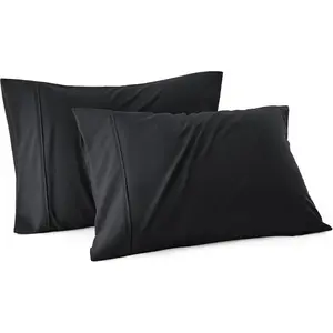 Cooling Pillow Cases Queen - Polyester &amp; Rayon Derived from Bamboo Black Pillowcase Set of 2, Breathable, Soft and Wrinkle-Free Pillow Covers with Envelope Closure, Gifts, 20x30 Inches