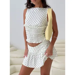 Tovie Frill Linen Blend Skort Cream Polka Dot