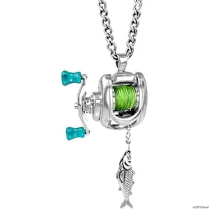 Rotating Mini Fishing Reel Necklace, Functional Moving Line Guide Pendant, Unique Jewelry Gift for Fishermen & Anglers