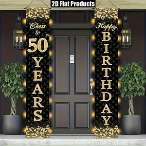 2D Flat 2pcs 30th 40th 50th Birthday Wedding Party Black Golden Door Couplet Background Decoration Hanging Banner, Outdoor Porch Yard Garden Door Wall Front Family Yard Decor, Party Decoration Supplies, Yard Sign Banner
