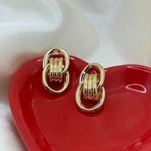 14k Gold Plated Chunky Earrings for Women Stud Earrings with Elegant Double Loop Knot Design