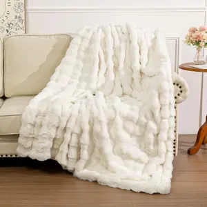 [TiktokShopHolidayHaul]  Faux Fur Throw Blanket, Big Bubble Rabbit Fluff Blanket for Couch, Bed, Sofa,Fuzzy Elegant Soft Blanket for Living Room, Bedroom