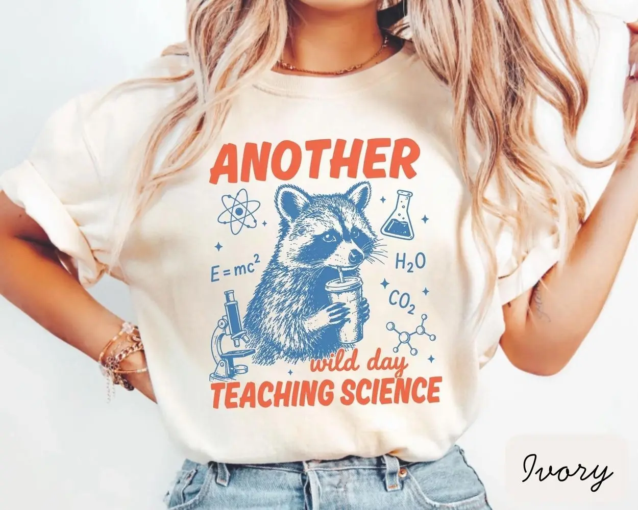Comfort Colors Funny Science Teacher T-Shirt, Raccoon STEM Teacher T-Shirt, Cute Biology Chemistry Physics Graphic Tee, School Educator Classroom Apparel, Science Lab Teacher Clothes, Cute Animal Teacher Outfit, Back To School Gift For Women Men