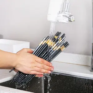 10 Pairs Household Reusable Chopstick, Blessing Word Design Heat Resistant Simple Chopstick For Home Canteen