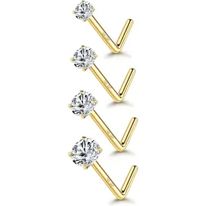 Jstyle 4 count  Plated Nose Studs 20G Stainless Steel Stud Nose Ring 1.5-3mm Round CZ Simulated L Bend Nose Stud Hypoallergenic Nose Piercing