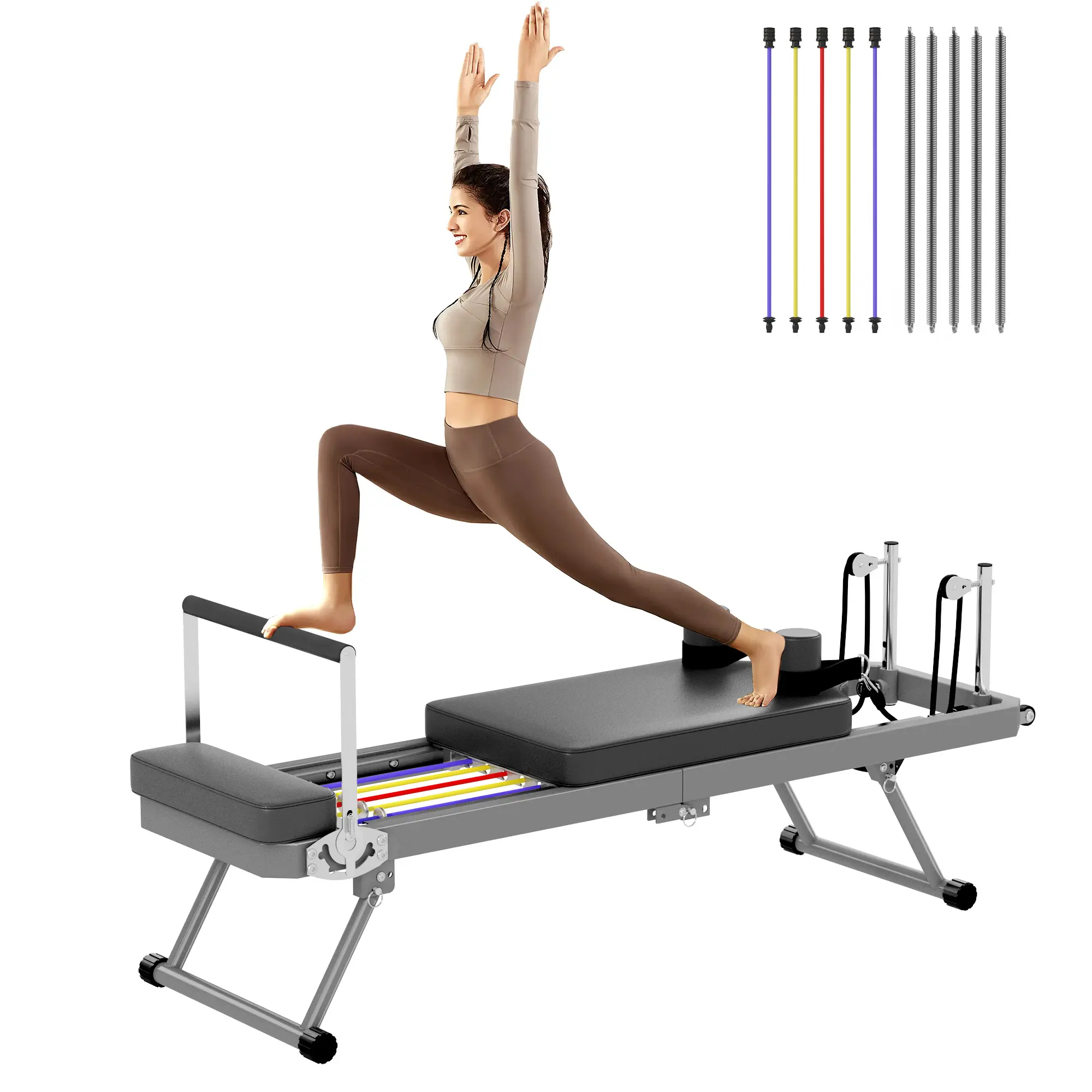 Mersco Foldable Home Pilates Reformer - High-Strength Alloy Springs, Adjustable Resistance Equipment for Beginners, 400 lbs Weight Capacity, Foldable Homepilates Reformer