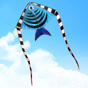 BLUE 1.2m Outdoor Fun Sports Fish Kites With Handle Beginner Kite For KidsBeach
