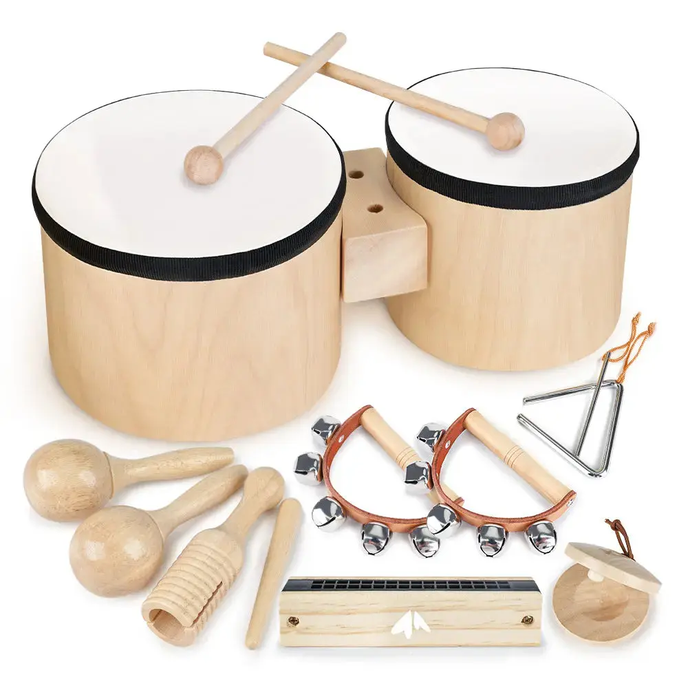 Joyreal Wooden Drum Set for Toddlers, Montessori Musical Toys, Bongo Drum and Instruments for Early Learning, Valentine's Day Gifts for 1+ Years Kids