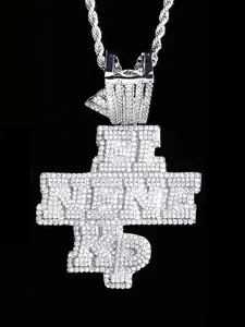 Iced Out EL NENE KP Necklace Pendant for Men Real Copper 5A Cubic Zirconia Gold Plated Hip Hop Jewelry Iced Out Cross Bling Necklace
