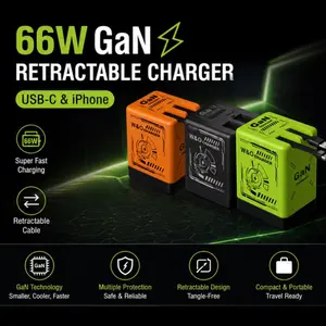 66W Retractable GaN Charger | 2 in 1 Fast Charging USB-C & iPhone