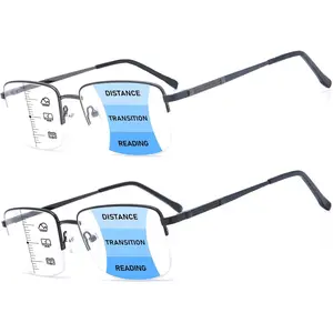 2 Pack Progressive Multifocus Reading Glasses for Women Men Metal Half Frame Multifocal Readers with Spring Hinges