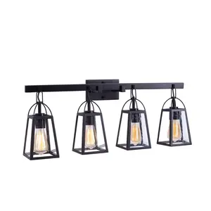 Rustic Farmhouse Vanity 4 Light with Seedy Glass Bath Light