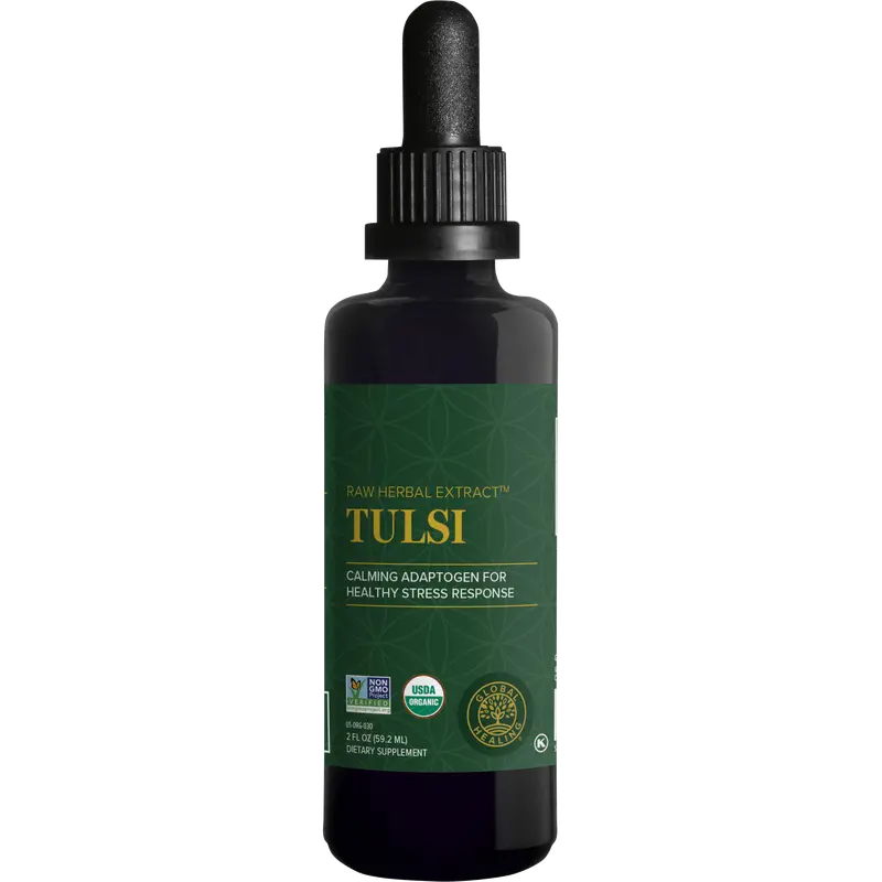 Global Healing Organic Tulsi (Holy Basil Leaf Extract) - Vegan Liquid Supplement Drops (Organic Basil)