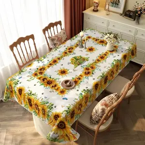 Sunflower Pattern Tablecloth for Dining and Kitchen Tables, Polyester Table Cover for Everyday and Seasonal Home Decor