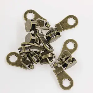 50 count #5 Antique Brass Pulls for Nylon Coil Zippers Metal Zipper Sliders for Jacket Luggages Purses Bags Bulk Brass Slider for Zipper