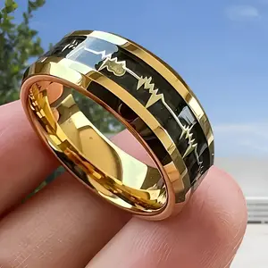 Men's Romantic 304L Stainless Steel Ring Set – Unique Heartbeat Pattern Design, 8mm Unisex Rings, Perfect Keepsake for Weddings, Promises, and Special Occasions, Ideal Gift for Friends