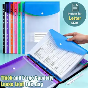 6/12 Pcs Binder Pockets for 2/3/4 Ring Binder, Binder Folders with Snap Button and Label, 6 Assorted Colors, Expandable Plastic Envelopes Binder Organizer Folders with 11 Holes for School Office Home, Perfect for Letter Size