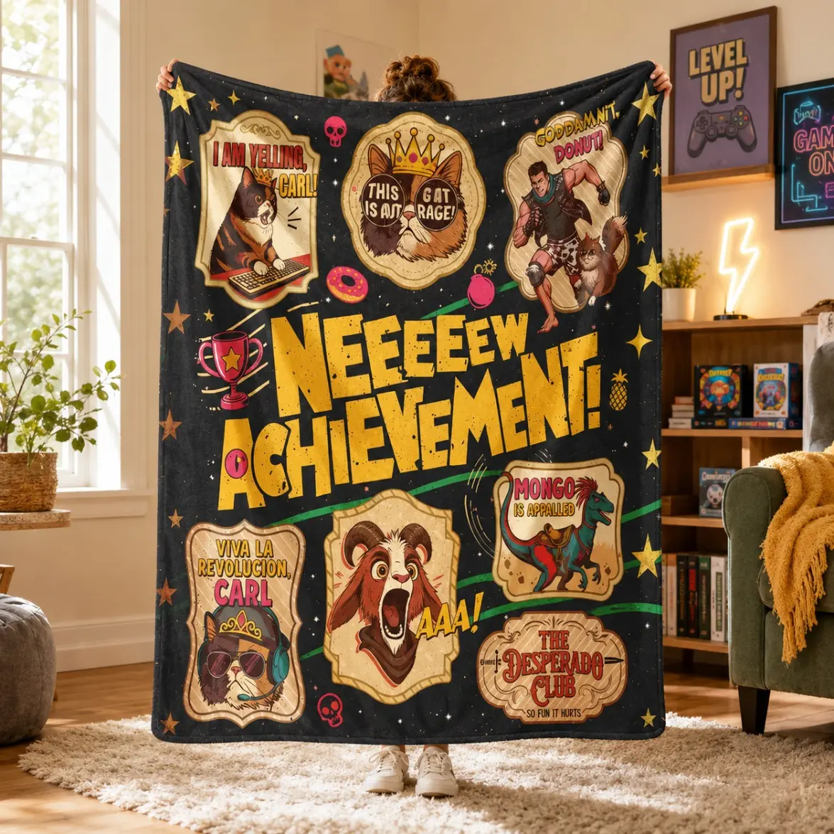 Cartoon Printed Soft Comfy Dungeon Crawler Carl Flannel Blanket Large Lightweight Warm Throw Giftable for Bed Camping Spring Gift for Adults Kids
