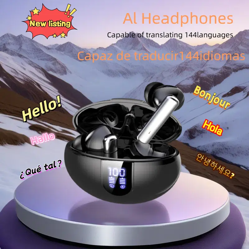 AI Translation Wireless Earbuds - 3-in-1 Electronic Bluetooth 5.4 Headphones with Real-Time 156-Language/8-Mode Translation, Audio/Video Call Support, 42H Playtime, Black English-Spanish Translator for Outdoor Use