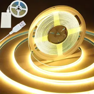 USB/Battery Operated LED Light Strip, COB LED Strip Lights, White/Warm 5V LED Lights, Small LED Strip Light with Adjustable Features and Ambient Lighting for TV Under Cabinet, Kitchen, Living Room Shelving or Displays