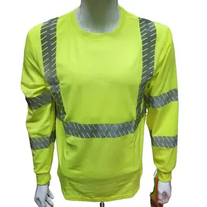 Hi Visibility Light weight Yellow Long sleeve shirt with heat transfer reflector / polyester birdeye Fabric for quick dry / Hi Vis Reflective shirt
