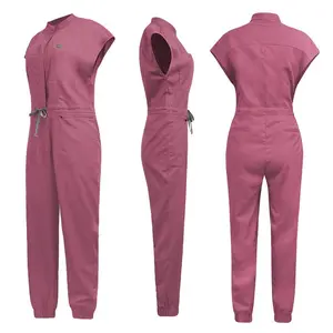 Fashion zipper frosted jumpsuit - premium stand collar nurse workwear, women's workwear