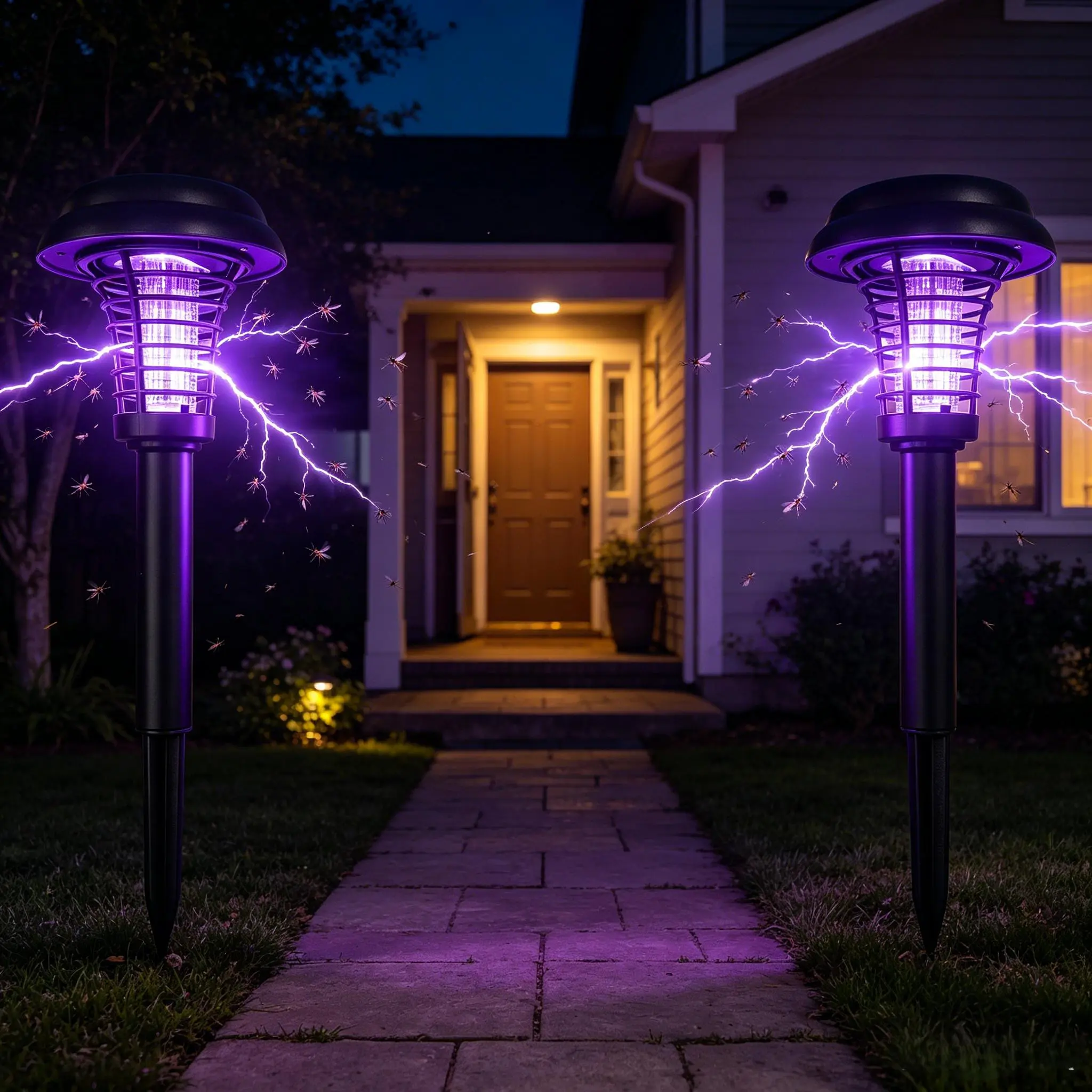 4-Pack Solar Bug Trap, Waterproof Outdoor UV Light Insect Catcher, Electric Mosquito Trapper for Garden, Purple & White