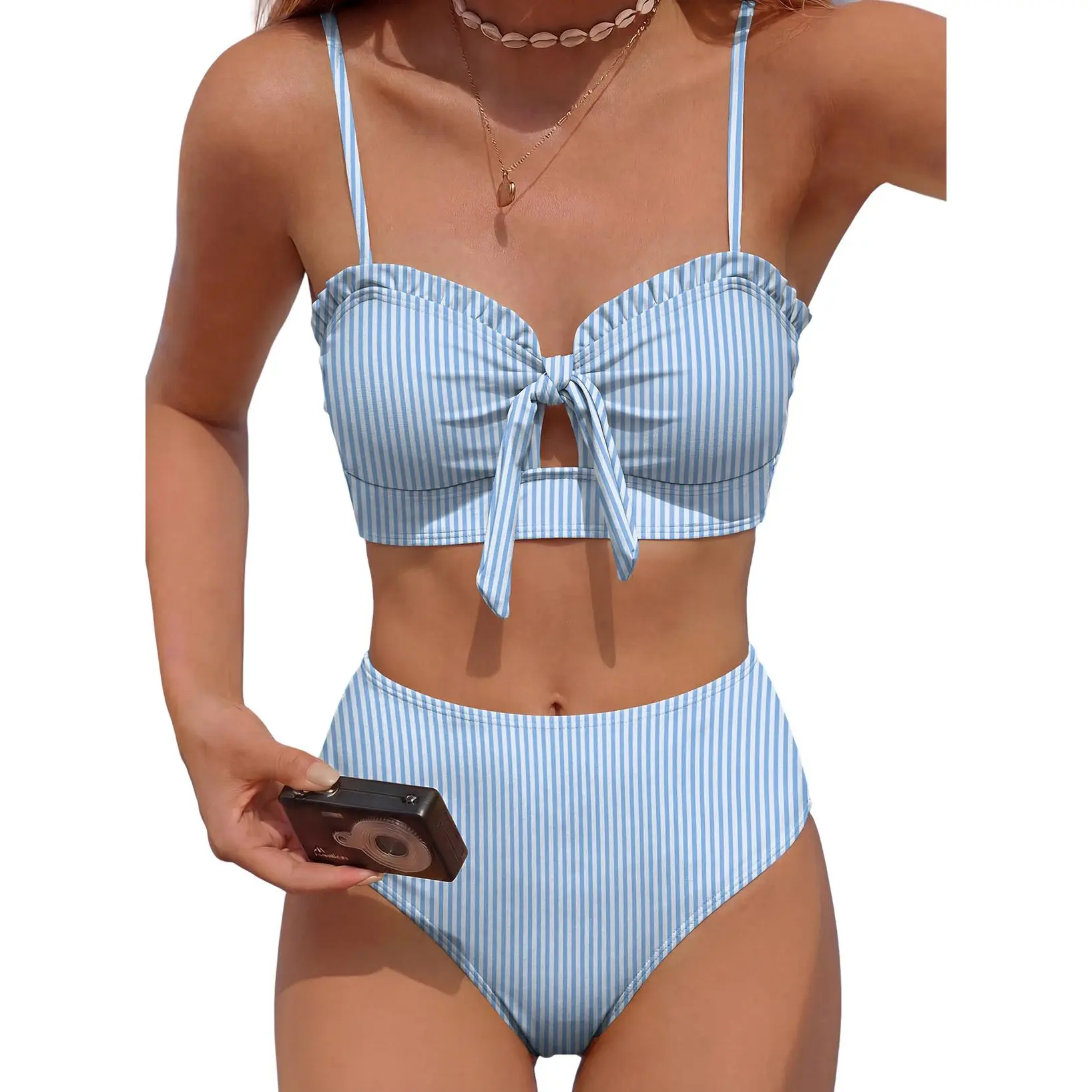 Aleumdr Bikini Set for Women with Tie Front, Adjustable Straps, High Waisted Bottom, Flattering Cut-Out Design Vacationoutfits Summerstyle SwimWeek
