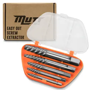 Mutt Tools 5pc Screw Extractor Set - Easy Out Bolt Extractor Kit with Cr-Mo Alloy Steel - Spiral Screw Extractor for Stripped, Broken and Damaged Screws - Professional Bolt Remover Tool