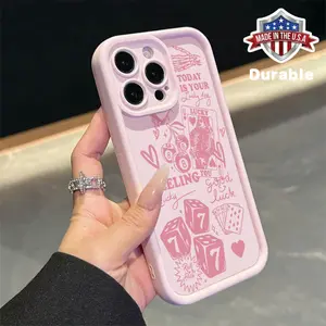 1pc Pink Dice 777 Pattern Design Mobile Phone Case, Suitable for iPhone 16 15 14 13 12 11 X Pro Max Plus, Soft TPU Protective Mobile Phone Case Cellphone Cover