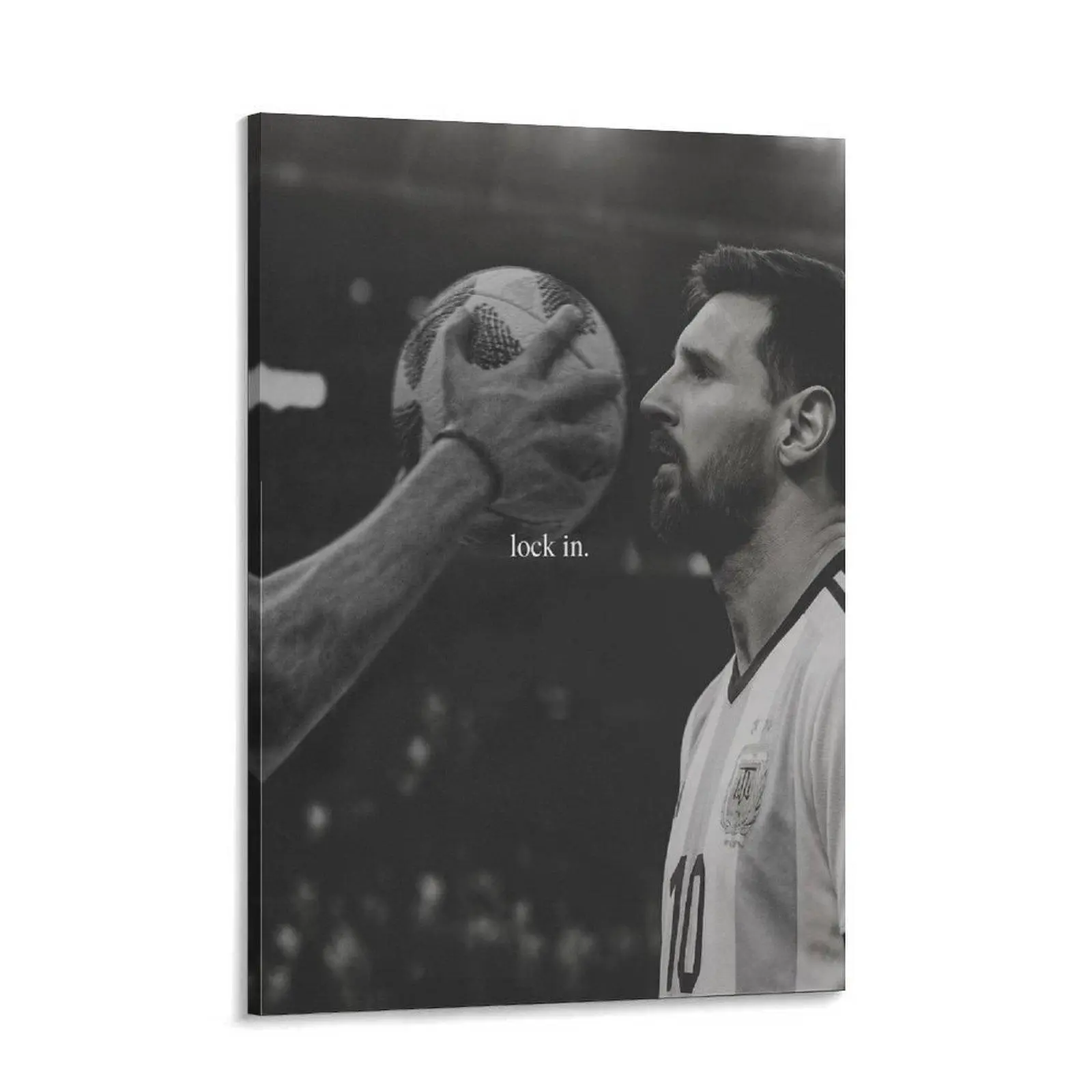 Black-White Motivational Football Canvas Wall Art Painting, Customizable Multi-Size Focused Athlete Poster with Lock-In Quote, 1-Piece Game Room Decoration Gift for Soccer Fans
