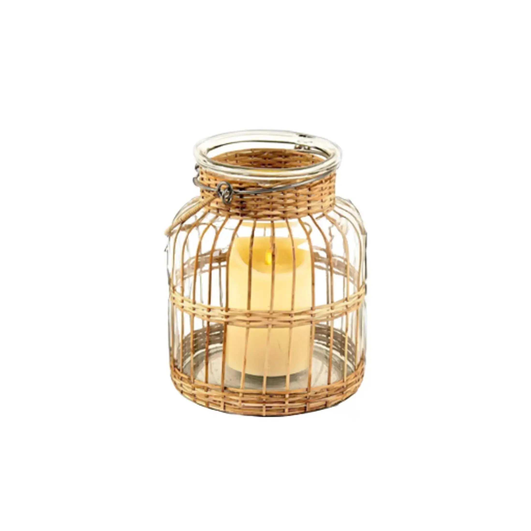 Handmade Large Hurricane Candle Holder with Natural Rattan and Glass
