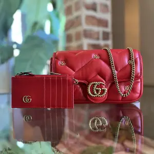 Pre-owned GUCCI GG leather Crossbody Bags Marmont Mini Red Matelassé Double G Studs Torchon Shoulder Bag