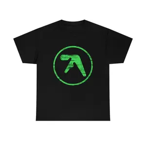 Retro Aphex Twin Electronic Band Graphic T-Shirt, Distressed Green Glitch Circle Symbol Media Logo Graphic Print, Unisex Streetwear Tee for Techno Music Fans, IDM Y2K Vintage