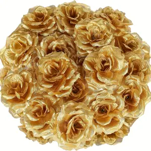 25pcs Artificial Flowers, Realistic Gold Roses Decorative Bouquet for DIY Weddings & Christmas Parties, Perfect for Home Table Décor