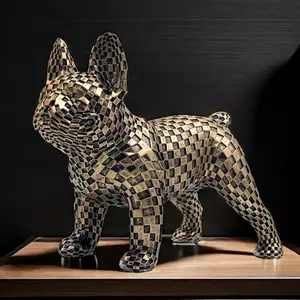 FUNSXBUG Art Abstract French Bulldog Statue Dog Figurines Sculpture Collectibles Home Office Desktop Decor Outdoor Garden Display Decoration Resin Bronze