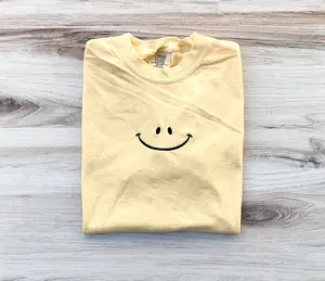 Happy Face Embroidered Tee, Smile Shirt, Happy T-Shirt, Embroidered Tee, Embroidered Shirt, Custom Shirt, Retro Happy Face Shirt