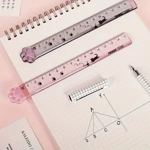 2 pieces of cat paw measuring tape, 15cm long. Creative and cute school measuring tape as stationery. Transparent plastic tape. One in gray color, one in pink color. Cat Claws Cute Ruler - Suitable for schools, homes and offices.