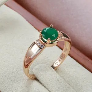RINGLUX - Delicate 585 Gold with Circle Cut Emerald Zircon Rings for Women European Golden Jewelry Wedding Elegant Rings Lovers Gifts